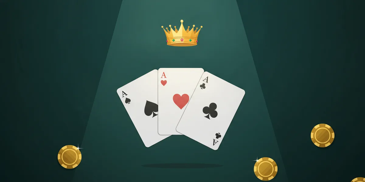 Teen Patti hierarchy — three aces under a crown, the strongest hand in the game